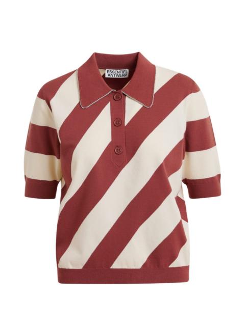 ESSENTIEL ANTWERP striped rhinestone polo top