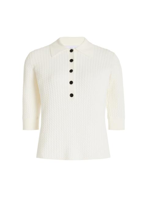 Cooper Cotton-Blend Cable-Knit Polo Shirt white