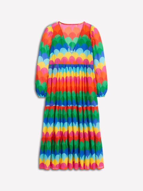 BODEN V-Neck Tiered Cotton Kaftan-Multi, Scallop Stripe