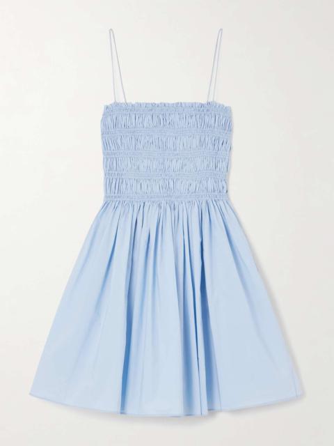 MATTEAU Shirred organic cotton-poplin mini dress Light blue