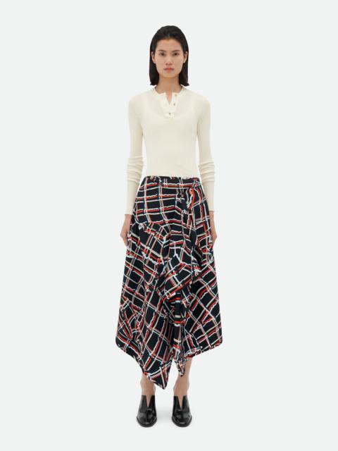 Bottega Veneta Distorted Check Printed Silk Wrapped Skirt