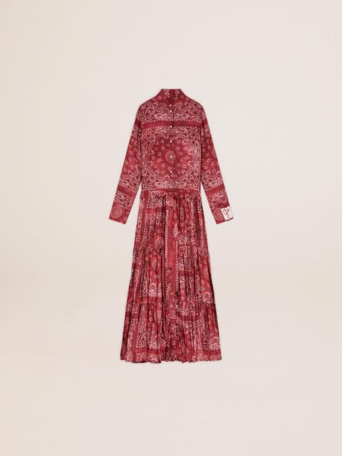 Women's burgundy shirt dress with paisley print