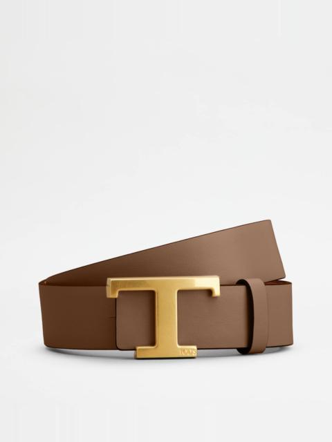 T TIMELESS REVERSIBLE BELT IN LEATHER - BROWN, BEIGE