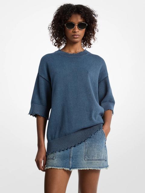 MICHAEL KORS Distressed Garment-Dyed Cotton and Cashmere Blend Sweater