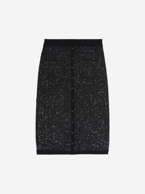 The Kooples BLACK MID-LENGTH SEQUIN SKIRT