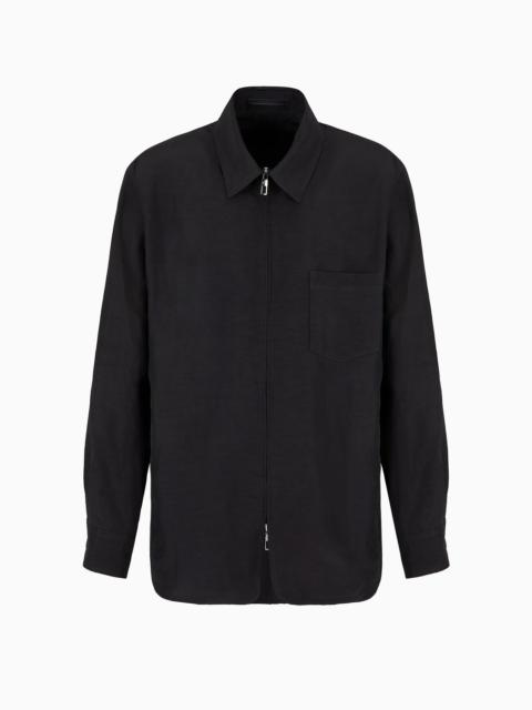 Viscose and linen canvas shirt jacket with zip