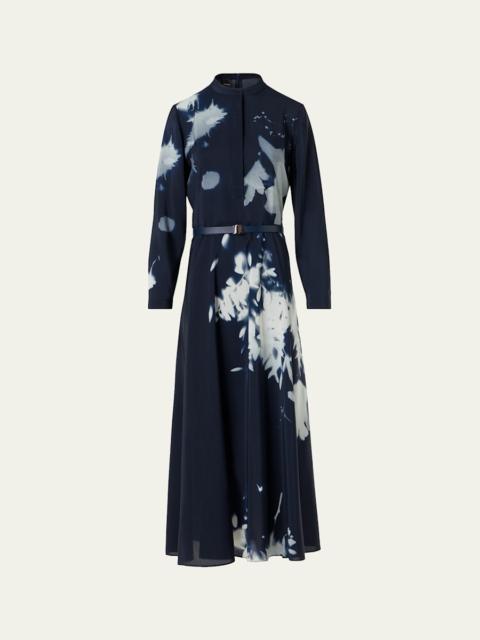 AKRIS Wildflower-Print Silk Wool Voile Midi Dress