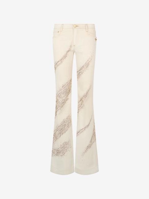 Roberto Cavalli Ivory flared jeans with gold animal-print detailing
