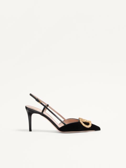 Valentino VLOGO SIGNATURE SLINGBACK PUMPS IN VELVET WITH JEWEL LOGO 80MM
