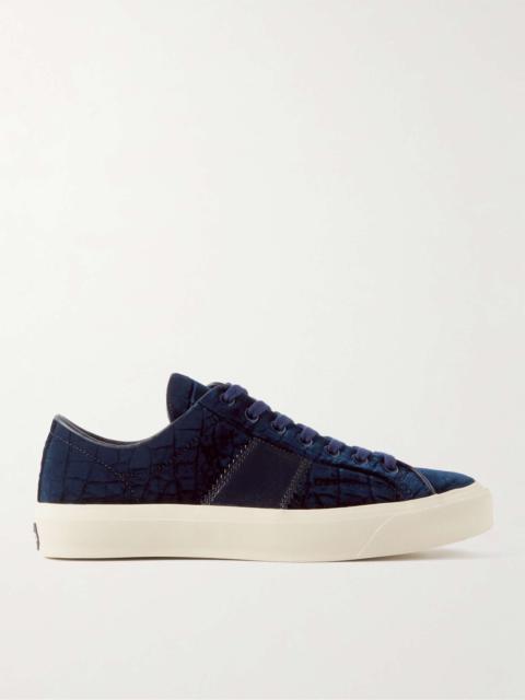 Cambridge Leather-Trimmed Croc-Effect Velvet Sneakers