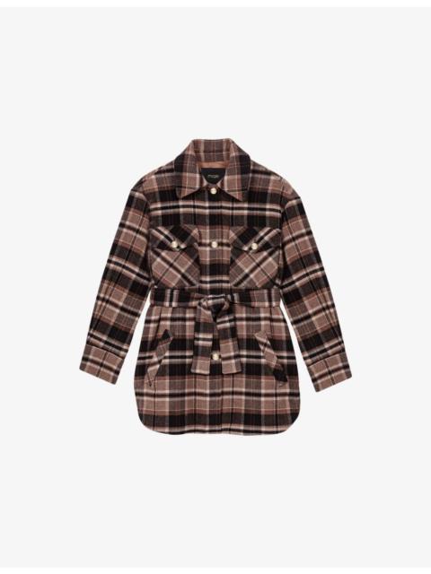 maje Checked Flap-Pocket Wool-Blend Coat
