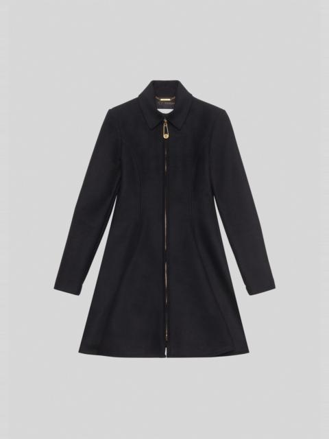 VERSACE Zip Accent Wool Flared Coat