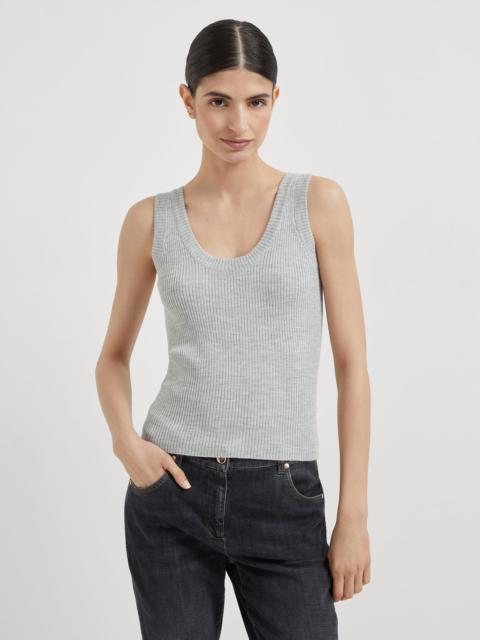 Brunello Cucinelli Virgin wool and cashmere rib knit top with monili