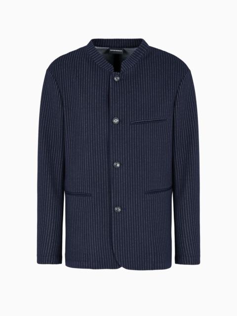 Pinstriped viscose-blend jersey jacket with guru collar