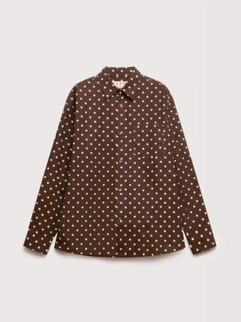 Marni BROWN POPLIN SHIRT WITH POLKA RHYTHM PRINT