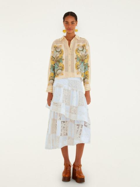 FARM RIO Off-White Scarf Eyelet Layered Maxi Skirt