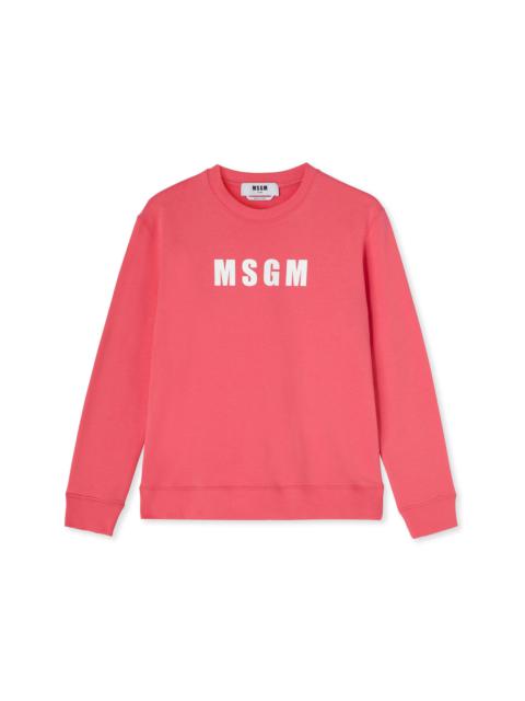MSGM Solid color cotton crewneck sweatshirt with MSGM logo