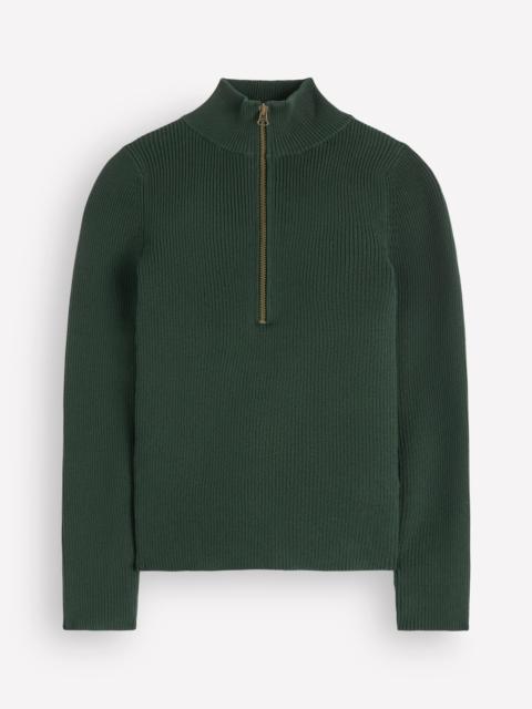 BODEN Zelda Half-Zip Ribbed Sweater-Forest Glade