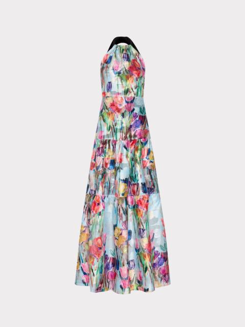 MILLY Gizelle Metallic Tulip Halter Maxi Dress
