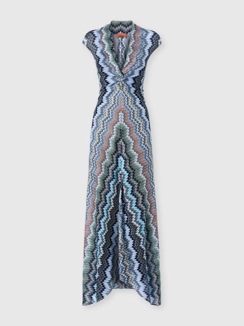 Missoni Long dress with knotted neckline in viscose chevron snake motif