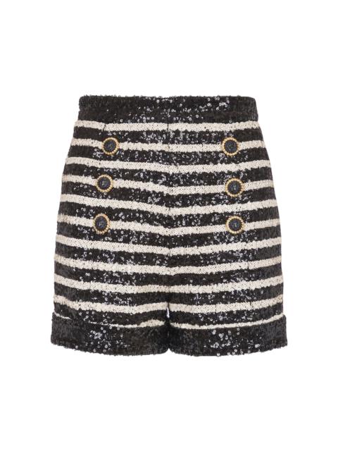 Balmain Sequined Knit Shorts black/white