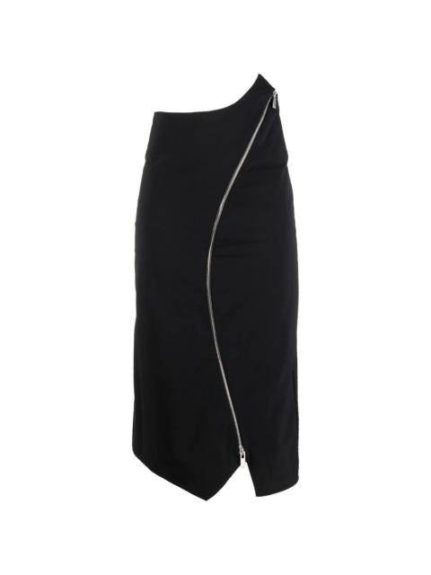 asymmetric zip midi skirt