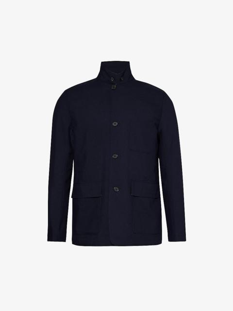 Funnel-neck patch-pocket wool jacket