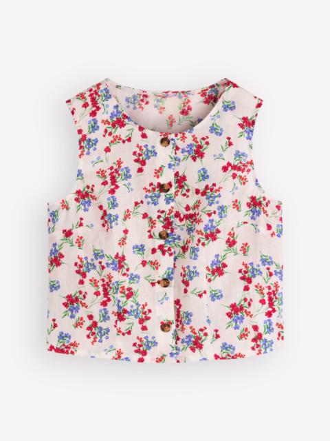 BODEN Andrea Linen Shell Top-Ivory, Bloom Scatter