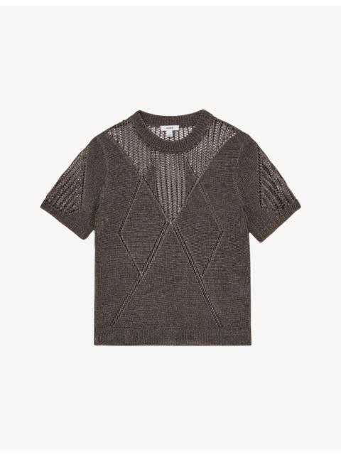 REISS Tamsin Short-Sleeved Knitted Top