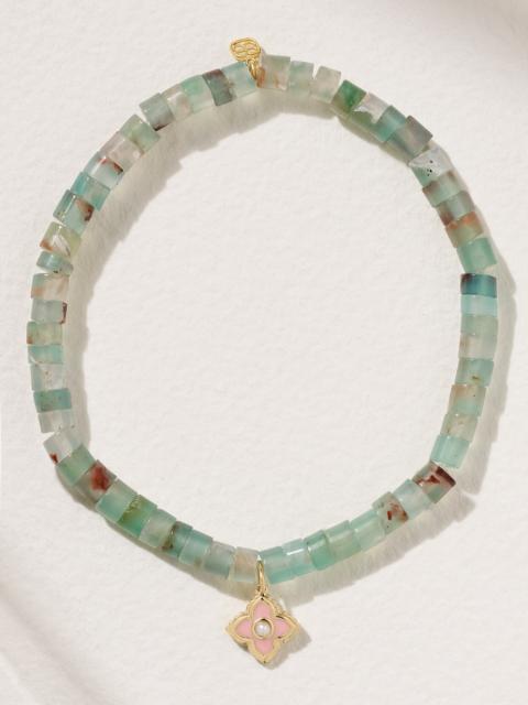 SYDNEY EVAN Moroccan Flower 14-karat Gold, Aquaprase, Enamel And Pearl Bracelet