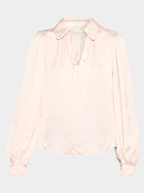 Alice + Olivia Roanne Tie-Front Satin Blouse