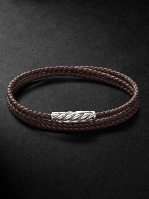 DAVID YURMAN Chevron Braided Leather and Sterling Silver Wrap Bracelet