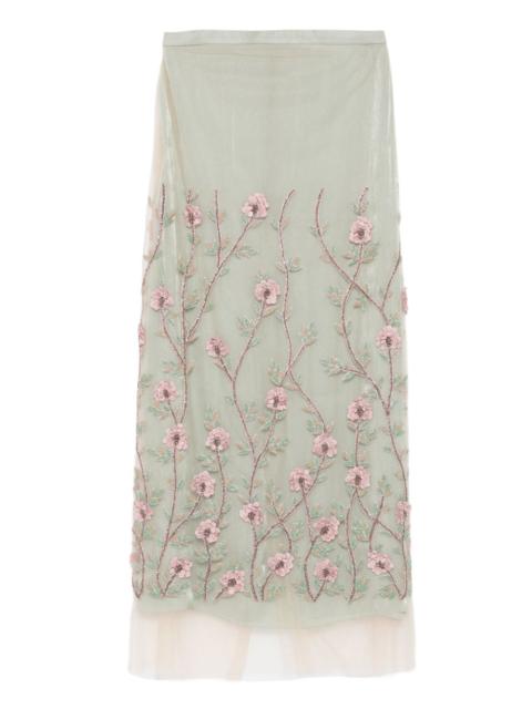 COSTARELLOS floral-embroidered tulle midi skirt