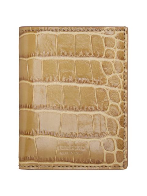 TOM FORD Tan Shiny Croc 'T Line' Folding Card Holder