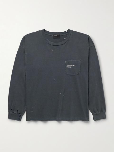 Enfants Riches Déprimés Distressed Paint-Splattered Logo-Print Cotton-Jersey T-Shirt Black