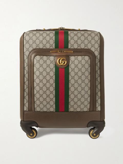 GUCCI Savoy leather-trimmed printed coated-canvas suitcase Brown