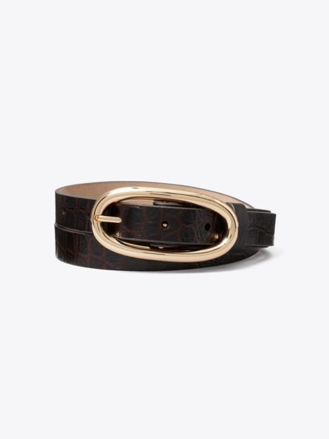 TORY BURCH Pierced Embossed Croc Large Buckle Belt