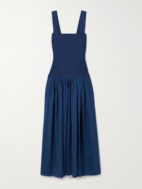 LA LIGNE Stretch-knit And Gathered Linen-blend Midi Dress