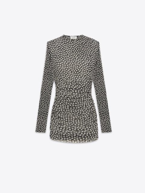 SAINT LAURENT ruched dress in dotted tulle