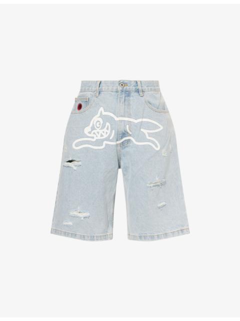 ICECREAM Running Dog Distressed Denim Shorts