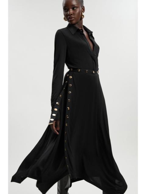 KAREN MILLEN Drapey Crepe Hanky Hem Eyelet Detail Maxi Skirt