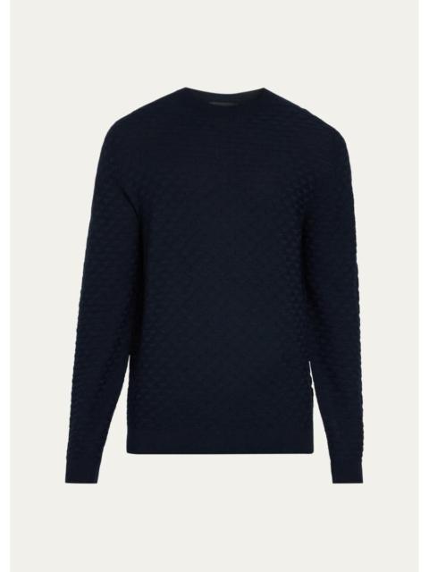 GIORGIO ARMANI Geometric Textured Virgin Wool Crewneck Sweater
