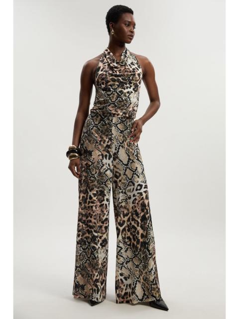 KAREN MILLEN Snake Print Halter Neck Jersey Crepe Jumpsuit
