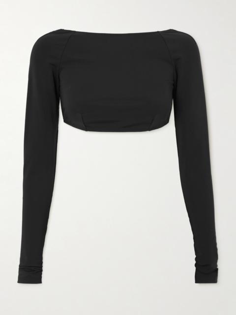 PUCCI Open-back Cropped Silk-trimmed Stretch-crepe Top