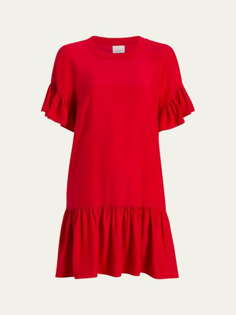 Cinq à Sept Leilah Ruffle Silk T-Shirt Dress