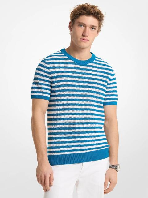 MICHAEL KORS Striped Mesh Cotton Short-Sleeve Sweater