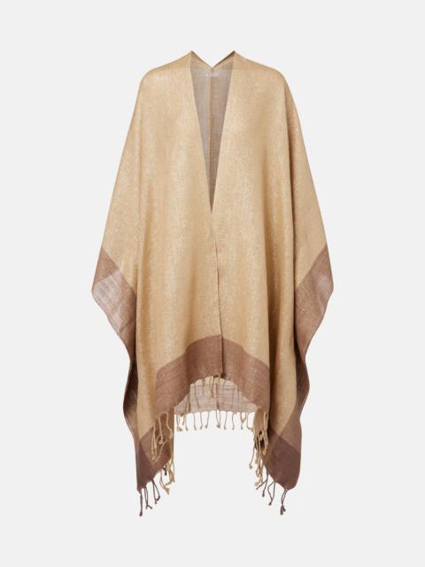 Brunello Cucinelli Fringed linen-blend lamé poncho