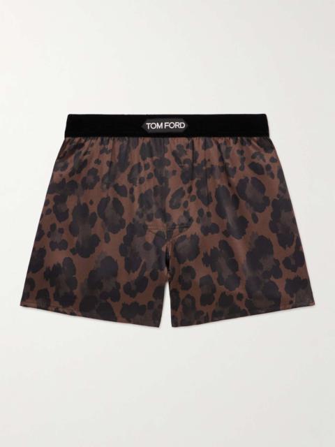 Velvet-Trimmed Leopard-Print Silk-Satin Boxer Shorts