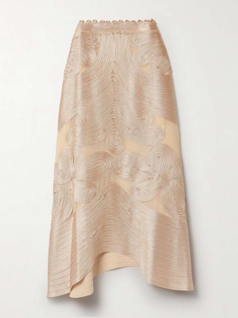 ULLA JOHNSON Kaelyn appliquéd silk-chiffon midi skirt Blush