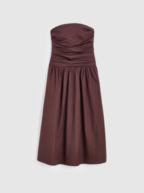 Madewell Strapless Ruched Midi Dress in Poplin